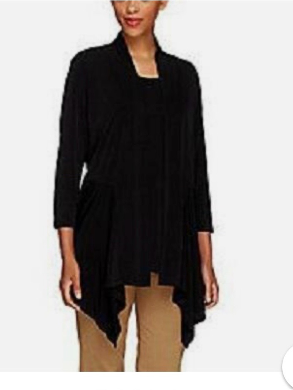 Susan Graver 2 in one Black Liquid Knit Set Tank and Cascading Cardigan